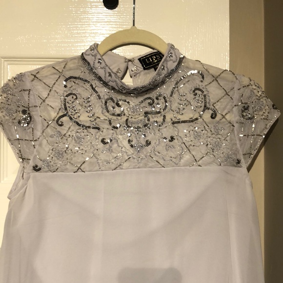 Mini light bluish gray chiffon dress. - Picture 2 of 5